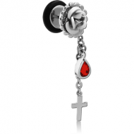 SURGICAL STEEL FLOWER FAKE PLUG WITH CROSS PIERCING