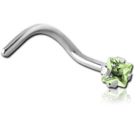 SURGICAL STEEL CURVED PRONG SET SQUARE JEWELED NOSE STUD