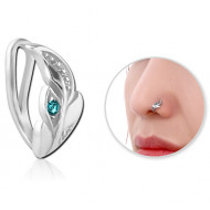 SURGICAL STEEL VALUE JEWELED NOSE CLIP - LEAF PIERCING