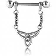 SURGICAL STEEL JEWELLED NIPPLE SHIELD - TRIQUETRA WITH CHAIN PIERCING