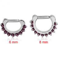 SURGICAL STEEL ROUND PRONG SET JEWELED HINGED SEPTUM CLICKER RING