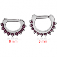 SURGICAL STEEL ROUND PRONG SET JEWELED HINGED SEPTUM CLICKER RING PIERCING