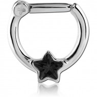 SURGICAL STEEL STAR JEWELLED HINGED SEPTUM CLICKER PIERCING
