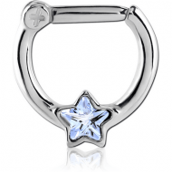 SURGICAL STEEL STAR JEWELED HINGED SEPTUM CLICKER RING PIERCING