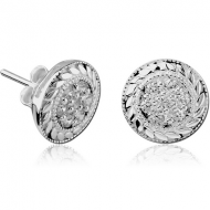 STERLING SILVER 925 JEWELLED EAR STUDS PAIR - CIRCLE