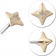 14K YELLOW GOLD ATTACHMENT WITH TITANIUM THREADLESS PIN STAR WITH CENTER GEM PIERCING