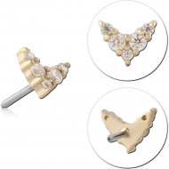 14K YELLOW GOLD ATTACHMENT WITH TITANIUM THREADLESS PIN GRADUATED V SHAPE GEM CLUSTER PIERCING