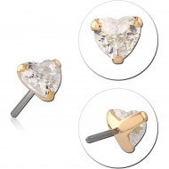 14K GOLD JEWELED ATTACHMENT TITANIUM THREADLESS PIN - HEART PIERCING