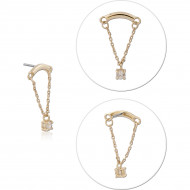 14K YELLOW GOLD THREADLESS TOP CURVED BAR WITH DOUBLE CHAIN AND GEM CHARM PIERCING