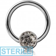 STERILE SURGICAL STEEL MICRO BALL CLOSURE RING WITH EPOXY COATED CRYSTALINE JEWELLED BALL