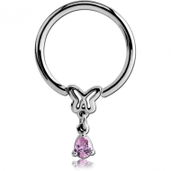 SURGICAL STEEL BALL CLOSURE RING WITH JEWELLED ATTACHMENT - BUTTERFLY WITH DANGLING DROP PIERCING