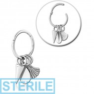 STERILE SURGICAL STEEL HINGED SEGMENT RING WITH CHARM PIERCING