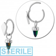 STERILE SURGICAL STEEL HINGED SEGMENT RING WITH JEWELLED CHARM PIERCING