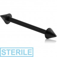 STERILE BLACK PVD COATED SURGICAL STEEL BARBELL WITH CONES PIERCING