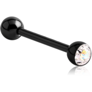 BLACK PVD COATED SURGICAL STEEL CRYSTALINE JEWELLED BARBELL PIERCING