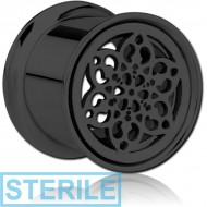 STERILE BLACK PVD COATED STAINLESS STEEL DOUBLE FLARED INTERNALLY THREADED TUNNEL - FLOWER PIERCING