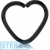STERILE BLACK PVD COATED SURGICAL STEEL OPEN HEART SEAMLESS RING PIERCING