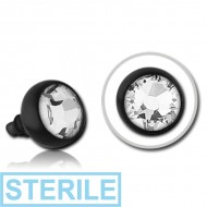STERILE BLACK PVD SURGICAL STEEL HIGH END CRYSTAL JEWELLED BALL FOR 1.2MM INTERNALLY THREADED PIN PIERCING