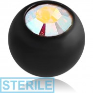 STERILE BLACK PVD COATED SURGICAL STEEL SWAROVSKI CRYSTAL JEWELLED BALL