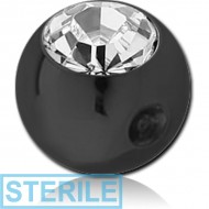 STERILE BLACK PVD COATED SURGICAL STEEL SWAROVSKI CRYSTAL JEWELLED BALL FOR BALL CLOSURE RING