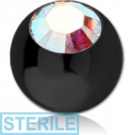 STERILE BLACK PVD COATED SURGICAL STEEL SWAROVSKI CRYSTAL JEWELLED MICRO BALL PIERCING