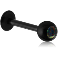 BLACK PVD COATED SURGICAL STEEL JEWELLED MICRO LABRET WITH SYNTHETIC OPAL PIERCING