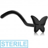 STERILE BLACK PVD COATED SURGICAL STEEL BUTTERFLY CURVED NOSE STUD PIERCING