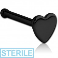 STERILE BLACK PVD COATED SURGICAL STEEL HEART NOSE BONE PIERCING