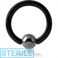 STERILE BLACK PVD COATED TITANIUM BALL CLOSURE RING WITH HEMATITE BALL