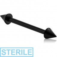 STERILE BLACK PVD COATED TITANIUM BARBELL WITH CONES