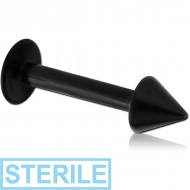 STERILE BLACK PVD COATED TITANIUM LABRET WITH CONE PIERCING