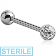 STERILE SURGICAL STEEL BARBELL WITH ONE EPOXY COATED CRYSTALINE JEWELLED BALL