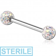 STERILE SURGICAL STEEL BARBELL WITH EPOXY COATED CRYSTALINE JEWELLED BALL