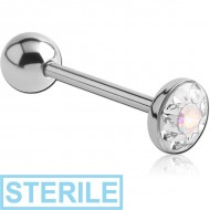 STERILE SURGICAL STEEL CRYSTALINE JEWELLED FLAT BARBELL