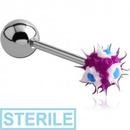 STERILE SURGICAL STEEL BARBELL WITH ONE SILICONE SPIKEY BALL