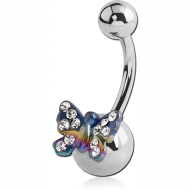 SURGICAL STEEL NAVEL BANANA WITH ANODISED JEWELLED BUTTERFLY