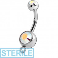 STERILE SURGICAL STEEL DOUBLE JEWELLED NAVEL BANANA WITH HOOP PIERCING
