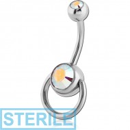 STERILE SURGICAL STEEL DOUBLE JEWELLED SLAVE NAVEL BANANA PIERCING