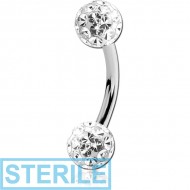STERILE SURGICAL STEEL CURVED BARBELL WITH EPOXY COATED CRYSTALINE JEWELLED BALL