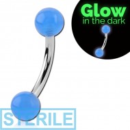 STERILE SURGICAL STEEL CURVED BARBELL WITH GLOW IN THE DARK BALL PIERCING