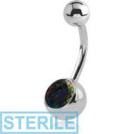 STERILE SURGICAL STEEL JEWELLED NAVEL BANANA WITH SYNTHETIC OPAL PIERCING