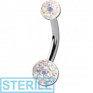 STERILE SURGICAL STEEL DOUBLE EPOXY COATED CRYSTALINE JEWELLED BALL NAVEL BANANA PIERCING