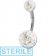 STERILE SURGICAL STEEL DOUBLE EPOXY VALUE CRYSTALINE JEWELLED BALL NAVEL BANANA