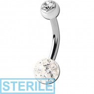 STERILE SURGICAL STEEL EPOXY COATED CRYSTALINE JEWELLED BALL NAVEL BANANA PIERCING