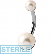 STERILE SURGICAL STEEL DOUBLE SYNTHETIC PEARL BALL NAVEL BANANA PIERCING