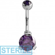 STERILE SURGICAL STEEL ROUND 8MM CZ DOUBLE SWAROVSKI CRYSTAL JEWELLED BANANA PIERCING