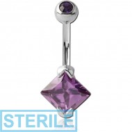 STERILE SURGICAL STEEL SQUARE 8MM CZ DOUBLE JEWELLED NAVEL BANANA PIERCING