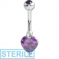 STERILE SURGICAL STEEL HEART 8MM CZ DOUBLE JEWELLED NAVEL BANANA PIERCING