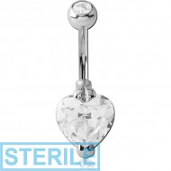 STERILE SURGICAL STEEL HEART 10MM CZ DOUBLE JEWELLED NAVEL BANANA PIERCING