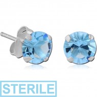 STERILE STERLING SILVER 925 JEWELLED PRONG SET ROUND EAR STUDS PAIR PIERCING